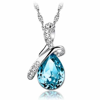 China High Quality Fashion Jewelry Women's Korean Rhinestone Necklace Crystal Silver Chain Teardrop Pendant Necklace for sale