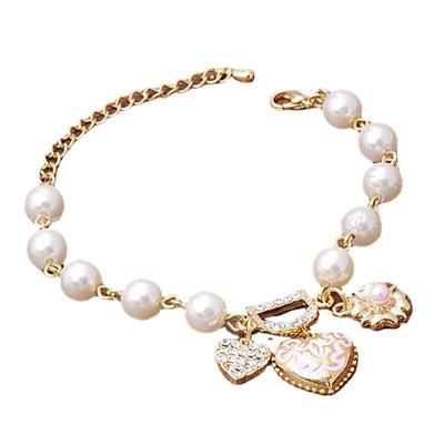 China High Quality Fashion Jewelry Korean Instant Peach Heart Bangle Diamond D Letter Bead Bracelet Women for sale