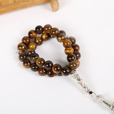 China Vintage 8mm 33 Tiger Eye Stone Muslim Islamic Bracelet Prayer Beads for sale