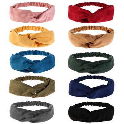 China New Style High Quality Hair Women's Cloth Hair Washing Band Accessories Art Solid Color Hair Band Single Face Cross Elastic Headband for sale