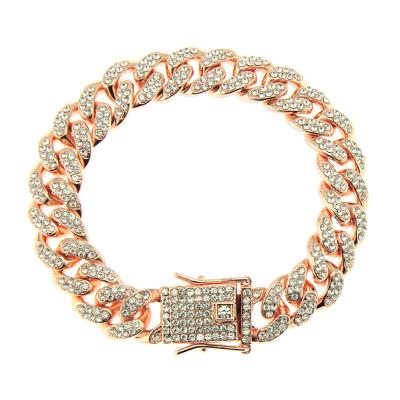 China Amazon Hot Selling Rose Gold Micro Pave Inlay Cuban Link Chain Anklet High Quality 5A+ Iced Out Cubic Zirconia CZ Cuban Chain Anklet for sale