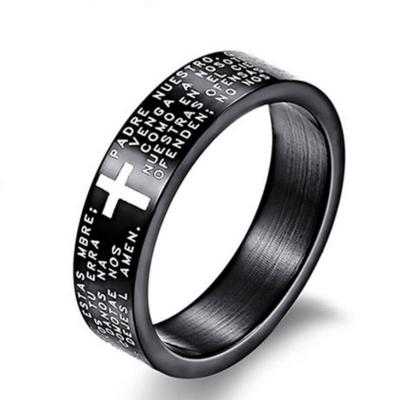 China High Quality 8MM Holy Scripture Cross Bible Text Jesus Tattoo Men Rings For Women Jewelry Titanium Steel Gift for sale