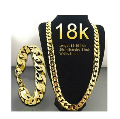 China High Quality European And 6MM New African American Gold Plated Necklace With 18K Gold Necklace Bracelet For Male Jewelry Set for sale