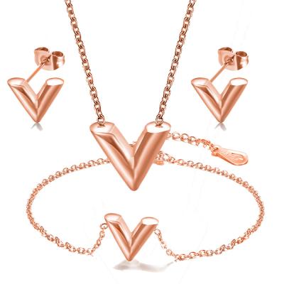 China Simple Three-Dimensional Women's Simple Three-Dimensional Necklace Fashion Collar Suit V Collarbone Short Clavicle Chain Jewelry Set for sale