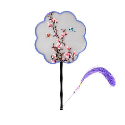 China China Chinese Style Multi-pattern Silk Embroidery Flower Double Faced Handmade Fan with Wooden Handle and Tassel Pendant (20*35cm) for sale