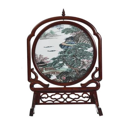 China China Chinese Style Multi-pattern Small Screen Silk Embroideried Furnishing Ornaments With A Rosewood Frame For Decoration (D30cm) for sale