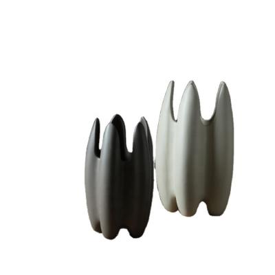 China Modern European simple cylinder wave style home white and gray ceramic vase for floor table decoration for sale