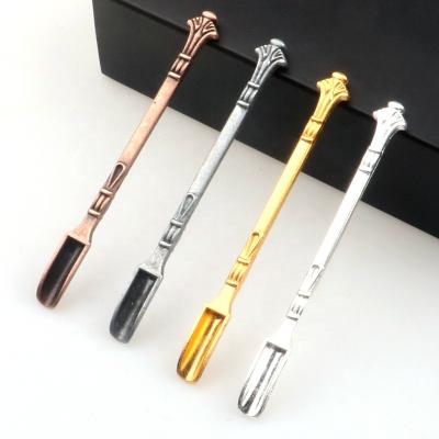 China Country 80mm gold silver copper iron local metal gold medicine spoon snuff bottle cigarette nail small multi-color cigarette shovel for sale