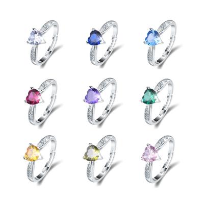 China Isunni FASHIONABLE Lucky Stone S925 Sterling Silver Heart Shape Opening Delicate Adjustable Rings for sale