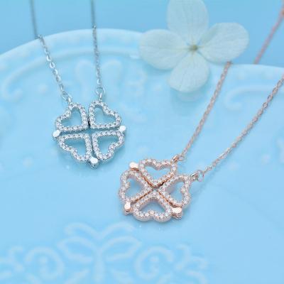 China Isunni FASHIONABLE 4 in-1 Wearing Cubic Zircon Four Leaf Double Sided Heart Clover Sterling Silver 925 Necklace for sale