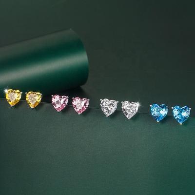 China Environmentally Friendly Gift Valentine's Day Lucky Stones CZ Diamond Heart Shaped Stud Earrings 12 Months for sale