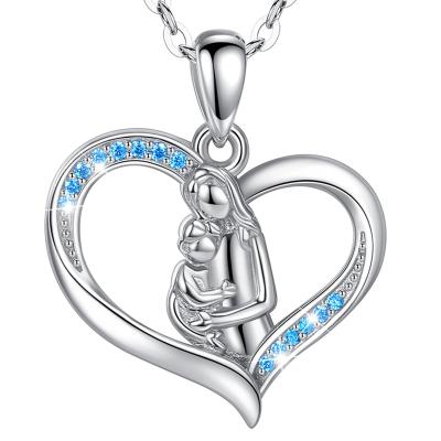 China Isunni FASHIONABLE S925 Sterling Silver Mom and Son Heart Pendant Necklace for Women for sale