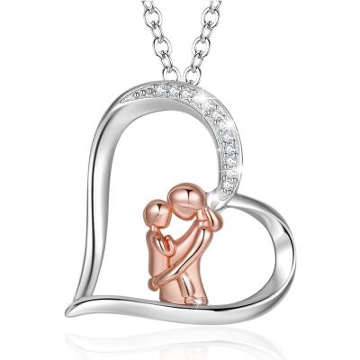 China Isunni S925 Sterling Silver Plating Rose Gold Environmental Friendly Mom and Son Heart Necklace for Mother for sale