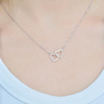 China Environmental Friendly Isunni Double Heart Interlocking Necklace S925 Sterling Silver Pendant Clavicle Chain For Girlfriend for sale