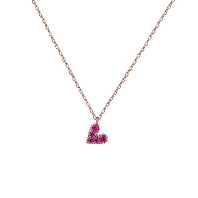 China TRENDY Isunni Valentine's Day Gift S925 Sterling Silver Dainty Small Red Heart Necklace With Zircon for sale