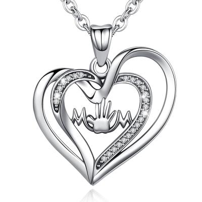 China TRENDY Isunni S925 Sterling Silver Mother Heartbeat Mothers Day Gift Necklace for sale