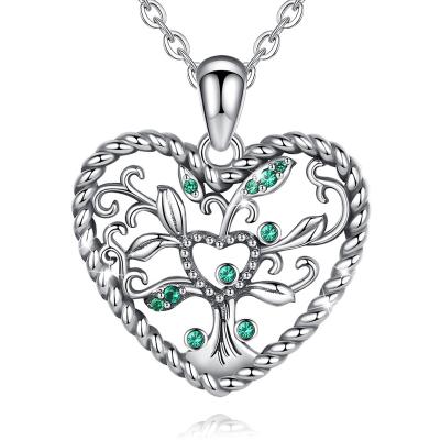 China Isunni TRENDY S925 Tasty Sterling Silver Tree of Life Pendant Necklace with Green Cubic Zirconia for sale