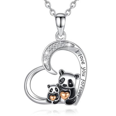 China TRENDY Isunni S925 Sterling Silver Panda Heart Pendant Necklace for Mothers Day Gifts Necklace for sale