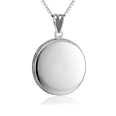 China TRENDY S925 Sterling Silver Frame Pendant Necklace Smooth Round Pendant Customized Picture Photo for sale