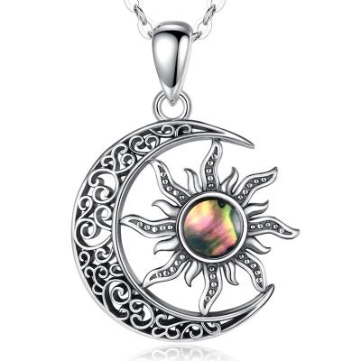 China Isunni FASHIONABLE S925 Sterling Silver Colorful Mother of Pearl Sun Crescent Moon Pendant Necklace for sale