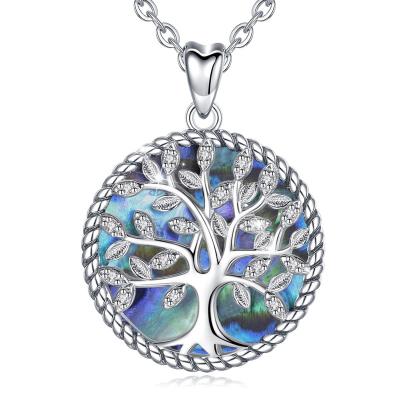 China Environmental friendly Isunni s925 rhodium abalone shell jewelry sterling silver plated family tree pendant of life necklace for sale