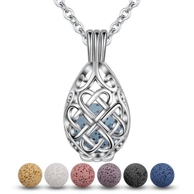 China Celtic Isunni Knot s925 Cage Lava Stone Essential Oil Diffuser Sterling Silver Perfume Diffuser Necklace for sale