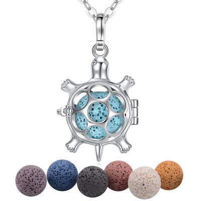 China FASHIONABLE Isunni Aromatherapy Essential Oil S925 Sterling Silver Volcanic Rock Sea Turtle Cage Pendant for sale