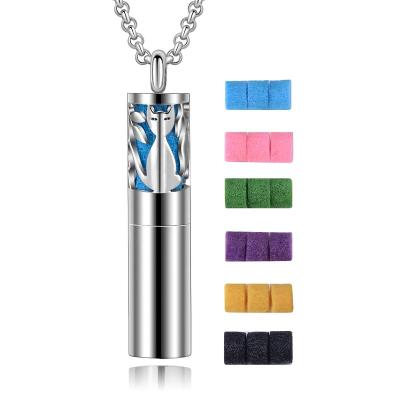 China FASHIONABLE Wholesale Hollow Bottle Aromatherapy Perfume Cylinder 316L Stainless Steel Cylinder Pattern Jewelry Isunni Pendant Necklace for sale