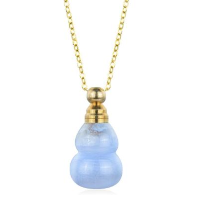 China Isunni Environmentally Friendly Aromatherapy Crystal Essential Oil Bottle Perfume Glass Bottle Blue Necklace Pendant for sale