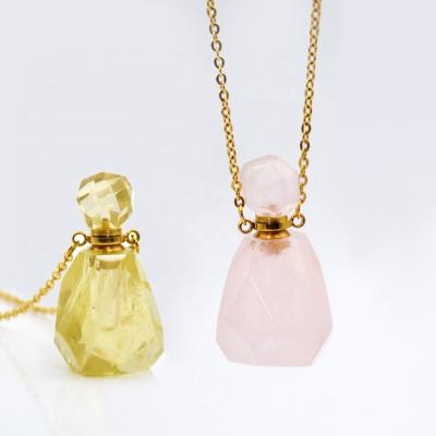 China Environmental Friendly Crystal Bottle Charm Essential Oil Diffuser Gemstone Quartz Oil Perfume Pendant Necklace for sale