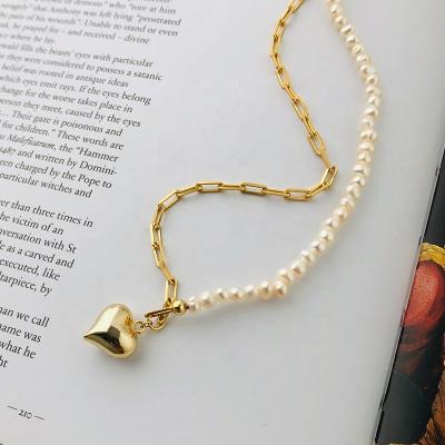 China Environmental Friendly Isunni S925 Sterling Silver Gold Plated Baroque Freshwater Heart Pearl Necklace Pendant Necklace For Women for sale