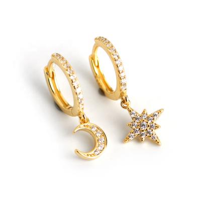 China Isunni Diamond Zircon Gold Color Star Moon Environmental Friendly Earrings s925 Sterling Silver Earrings Ear Stud for sale