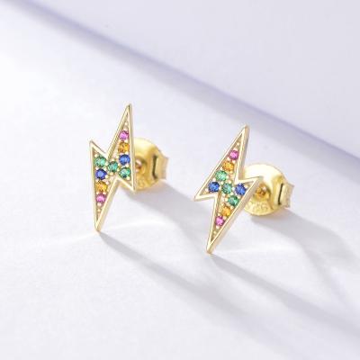 China Environmental Friendly Colorful Zircon 925 Sterling Silver Latest Simple Minimal Lightning Stud Earrings for sale