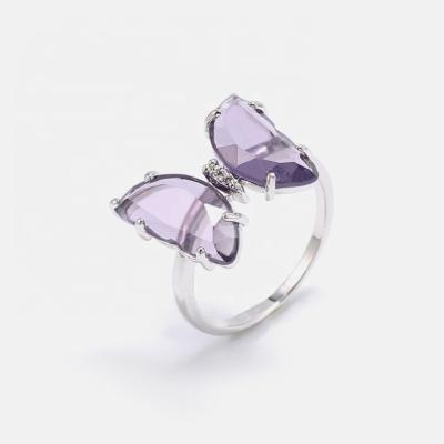 China Isunni Copper Jewelry Ring Glass Material Butterfly Environmental Friendly Ladies Gold Rings for sale