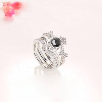 China Isunni Environmental Friendly Jewelry 3 In 1 Crown Projection 100 Combination S925 Detachable Multi-Wearing Sterling Silver Rings I Love You for sale