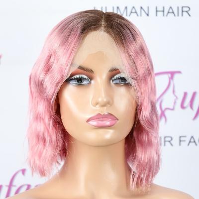 China Hot Selling Front Lace Body Wave Wigs Front Lace Wavy Hot Pink Bob Wig Colored Body Wave Shortened Bob Wigs for sale