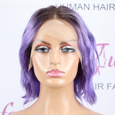 China Wholesale Body Wave Colored Bob Wig Dark Root Purple Bob Wig 13*4 Front Lace Human Hair Bob Wigs for sale