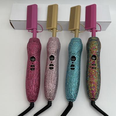 China Electric Hair Comb Home Diamond Hair Tools Crystal Straighten Bling Comb Rhinestone Hair Straightener Luxury Shiny Comb Hot for sale