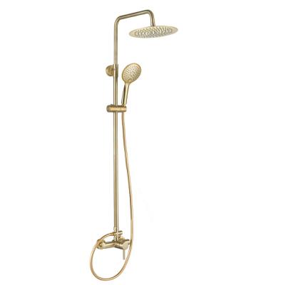 China With Round Economical Bathroom Sliding Bar Rainfall Shower Set Bath And Shower Faucets Gold Brass Shower Set for sale