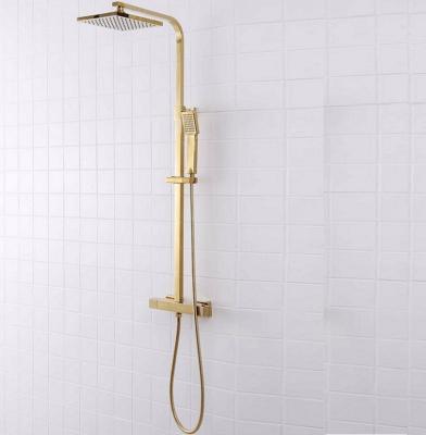 China Without Slide Bar Factory Bathroom Wholesale Luxury Bath Shower Swept Gold Faucet Thermostatic Mixing Valve Thermostatic Shower Set for sale