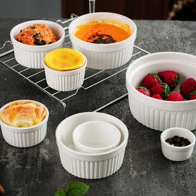 China Viable Ceramic Ramekins Porcelain Souffle Dish Ramekins For Creme Brulee And Pudding Ceramic Bakeware Mug for sale