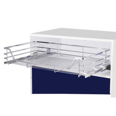 China Viable Pull Out Sliding Rack Plating Soft Narrow Dish Basket Slide-Out Closet Drawer Basket for sale