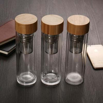 China Sustainable Office Use Eco - Friendly Glass Lid / Glass Water Bottle Bamboo Stainless Steel for sale