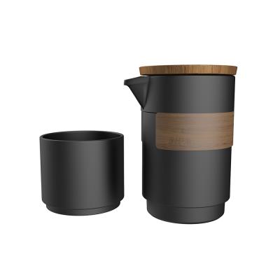 China DHPO Travel Sustainable Ceramic Portable Tea For One With Wooden Sleeve And Wooden Lid for sale