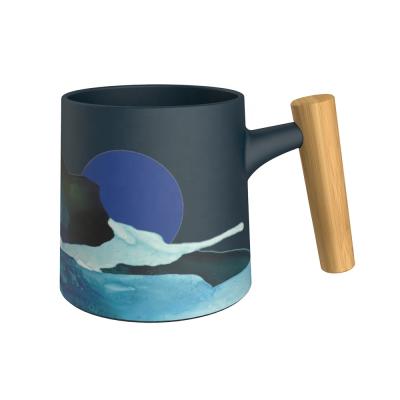 China DHPO Sustainable Modern Design Custom Colorful Ceramic Mug With Wooden Handle for sale