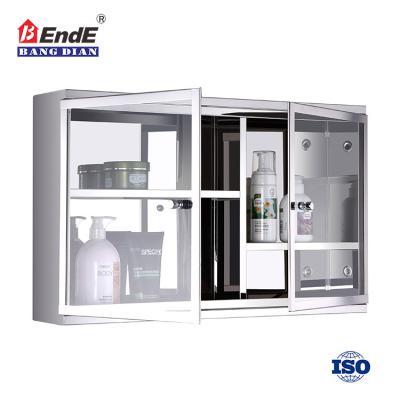 China Wholesale High Quality Bright Glass Double Doors Stainless Steel Bathroom Wall Mounted Vanity for sale