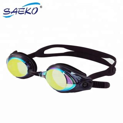 China Swim Goggles with Mirror Coating Lens SAEKO Wide Vision Mirror Lenses UV Protection Silicone Goggles Adult Swimming Goggles for sale