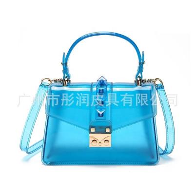 China High Quality Large Rivet Jelly Candy Purse For Women High Quality PVC Beach Handbags Summer Color Cross - Body Bag Clear PVC Purse for sale