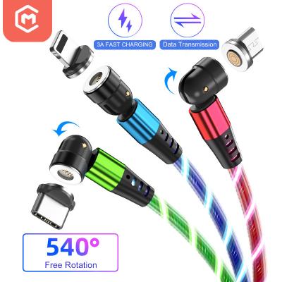 China Fast Charging Speed ​​Amazon Selling LED Cable 3A USB Fast Charging Data Cable 3 IN 1 540 Degree Magnetic Cable for sale