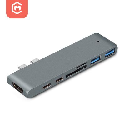 China 7 Port Aluminum Alloy + ABS Aluminum Type C PD 100w Dual USB 3.0 5Gbps High Speed ​​Transmission 7 In 1 Usb C Hub Splitter For Laptop computer for sale